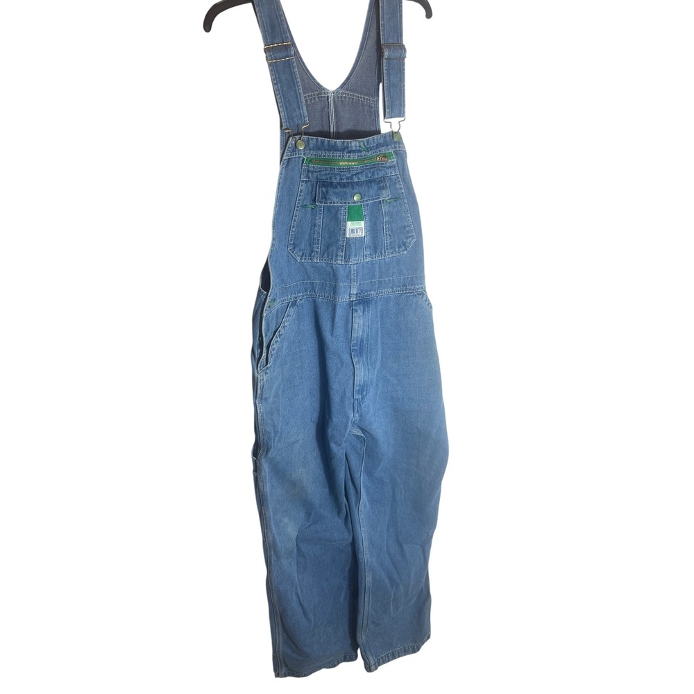 Liberty Mens Overalls 36x30 Blue Denim Relaxed Bib Patented Green Zipper Vintage